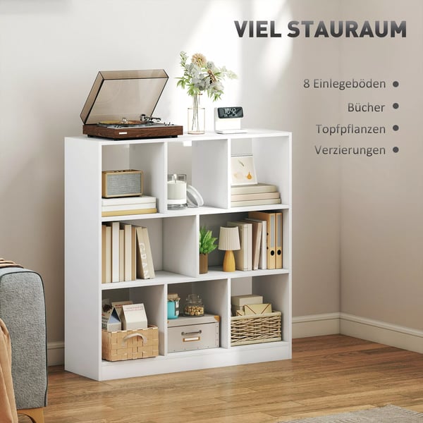 HOMCOM Reol/Bogreol m. 8 rum, 97,5x30x100 cm, Hvid, MDF