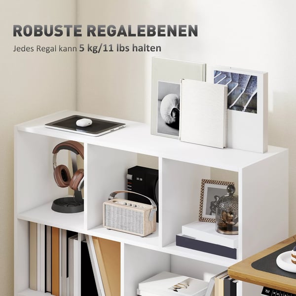 HOMCOM Reol/Bogreol m. 8 rum, 97,5x30x100 cm, Hvid, MDF