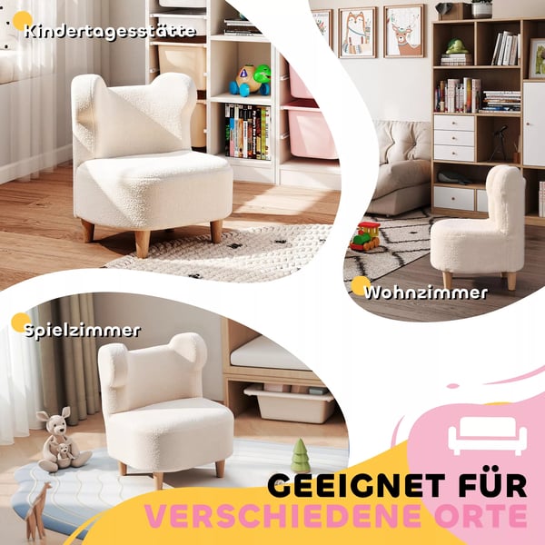 AIYAPLAY BFrnestol, Beige - Plysset SBstol med BjFrneFrer og FleecbetrFk