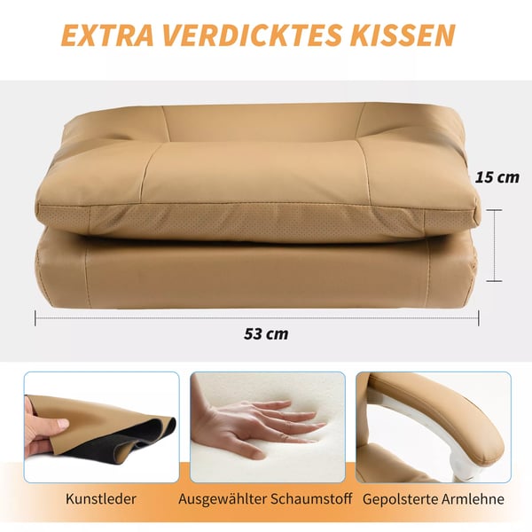 Ergonominen tomiistotuoli, ristiselän tuki, käsinojat, jalkatuki, keinonahka, vaaleanruskea