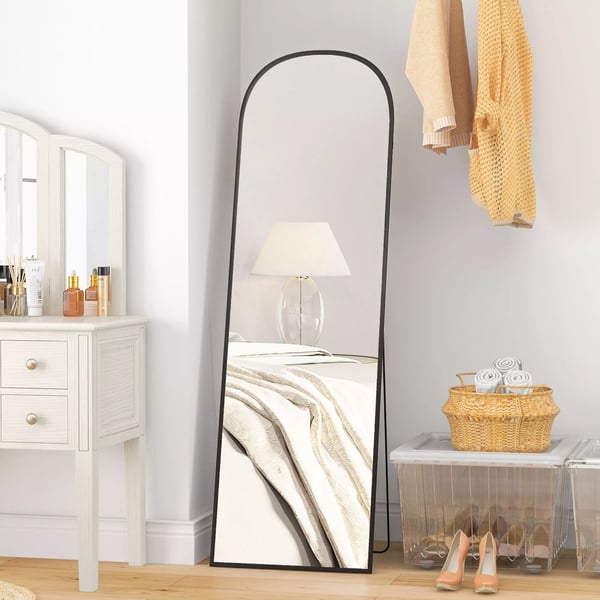 HOMCOM Helkropsspejl Sort - Vægspejl med Stativ, Aluminiumslegering, Hærdet Glas, 161.5 x 50 cm, Alsidigt og Elegant