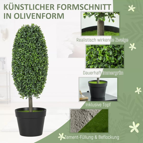 HOMCOM 2 stk Kunstige planter, UV-bestandige, plastik, cement, grøn, 60cm