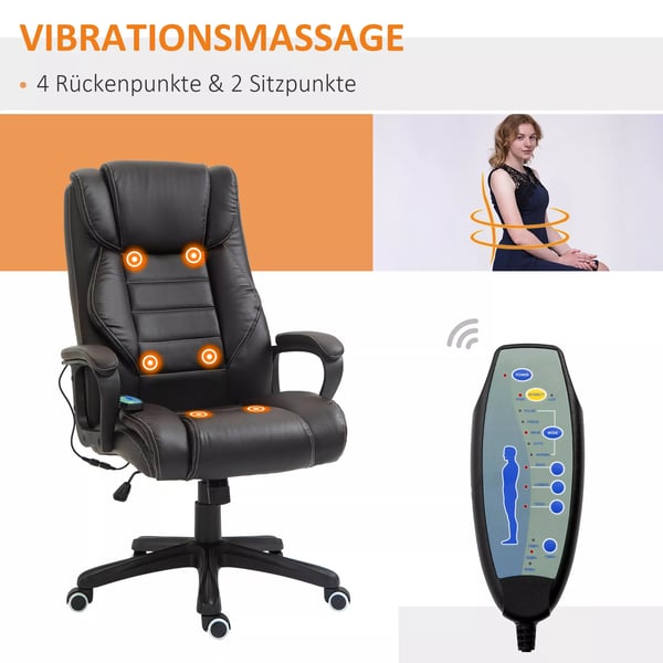 Vinsetto Ergonomisk Kontorstol med Massage - Kunstlæder, Brun