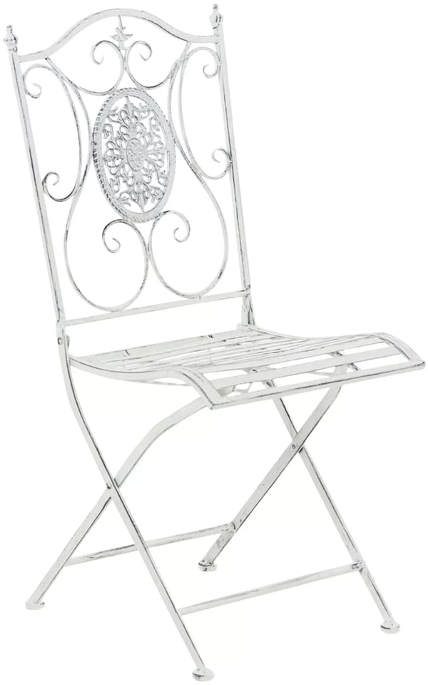 Sæt med 2 Sibell Foldbare Havestole, Antikhvid Metal med Håndlavet Nostalgisk Flair, Pladsbesparende Design