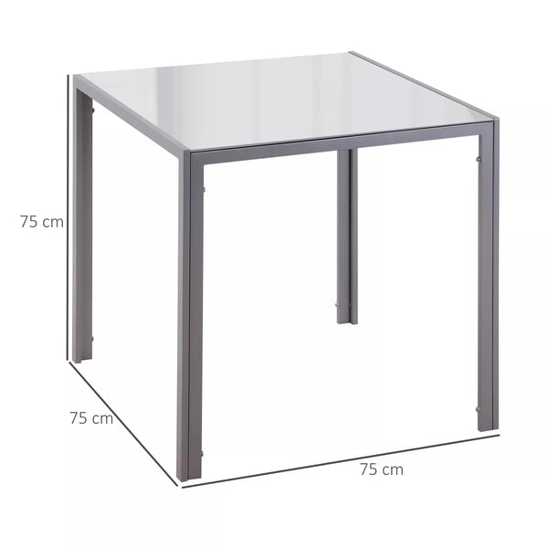 HOMCOM Spisebord - Kvadratisk Bordplade af Hærdet Glas, Mørkegrå, 75x75x75 cm