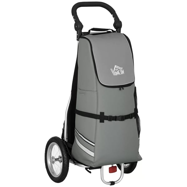 HOMCOM 2-i-1 lastsläp och shoppingvagn för cykel, med fästen, 24,3 kg, 55 L, aluminium + Oxford-tyg, grå + silver, 53x43x110 cm