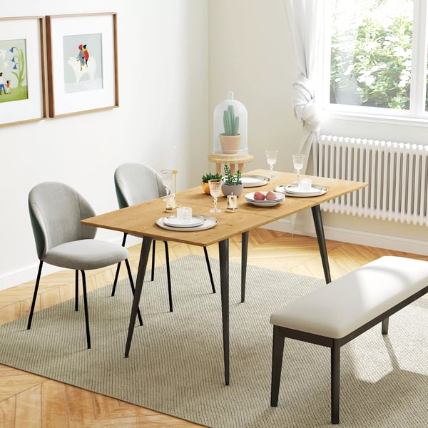 HOMCOM Udtrækkeligt Spisebord 120/160 x 75 cm i Naturtræ og Stål - Ideel til 6-8 Personer