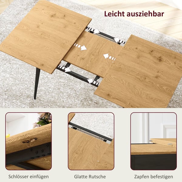 HOMCOM Udtrækkeligt Spisebord 120/160 x 75 cm i Naturtræ og Stål - Ideel til 6-8 Personer