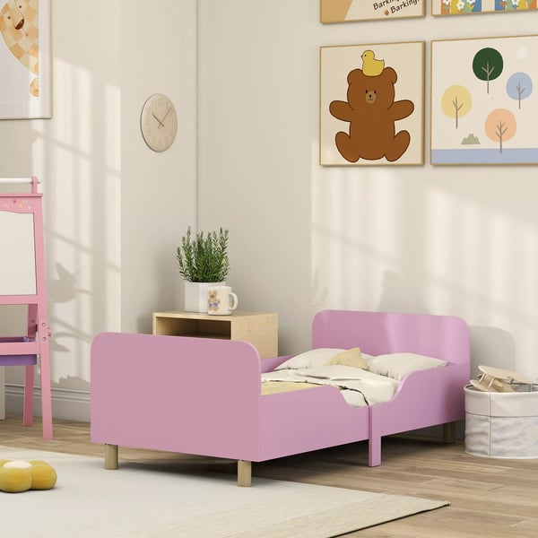 AIYAPLAY Lastensänky, 140x70cm, MDF/Mänty, Suojakaiteilla, Vaaleanpunainen