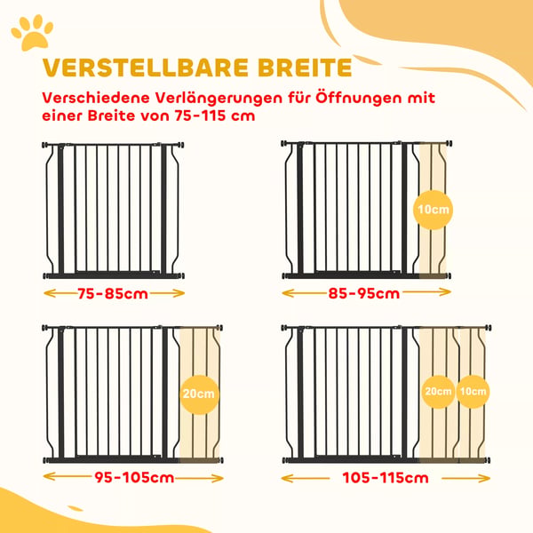 PawHut turvaportti koirille ja vauvoille - säädettävä 75-115cm, teräs/ABS, musta