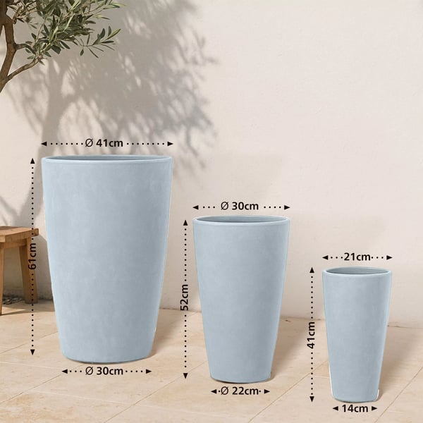 3 x Harmaa Fiberclay Istutusruukku Set