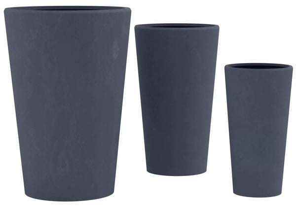 3-delt Fiberclay Plantekassesæt, Antracit - Vejrbestandigt, Letvægts, Holdbart
