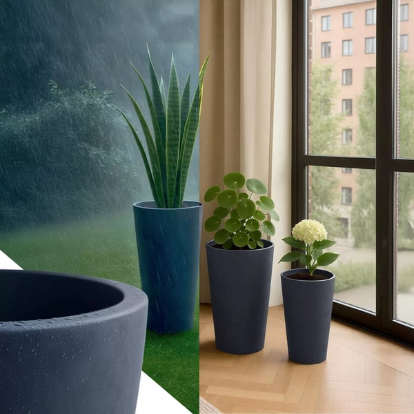 3-delt Fiberclay Plantekassesæt, Antracit - Vejrbestandigt, Letvægts, Holdbart