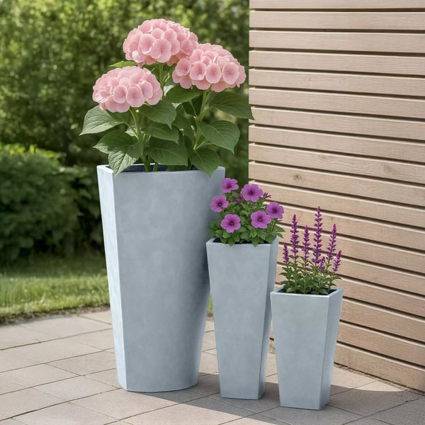 3 x Fiberclay-istutusruukkua, harmaa
