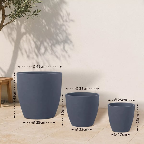 3 kpl Fiberclay Istutusruukkuja, Antrasiitti