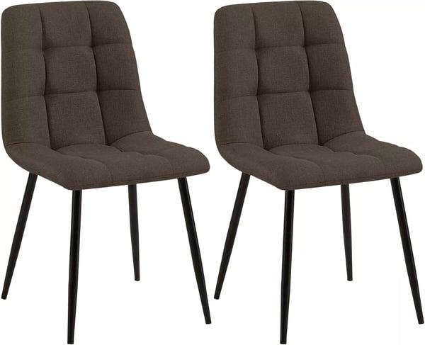 Set med 2 Tilde Klädda Matsalsstolar, Brunt Tyg, Metallram - Modern & Tidlös Design, Max Last 150kg