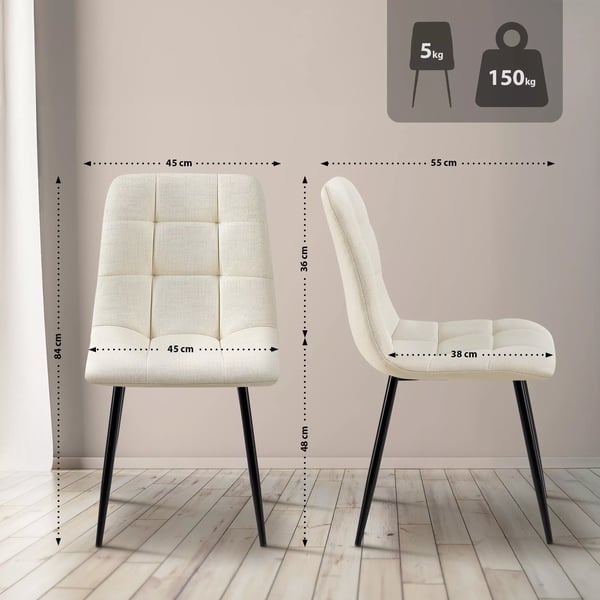 Tilde Kangasruokatuolit, 2 kpl, Cream, Metallirunko