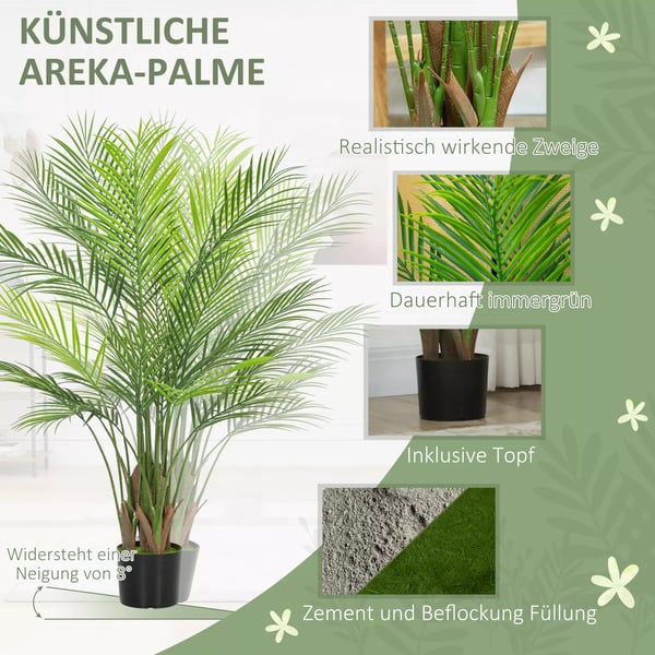 HOMCOM Kunstpalme - 120 cm grøn plastik - kunstig plante til stue/kontor