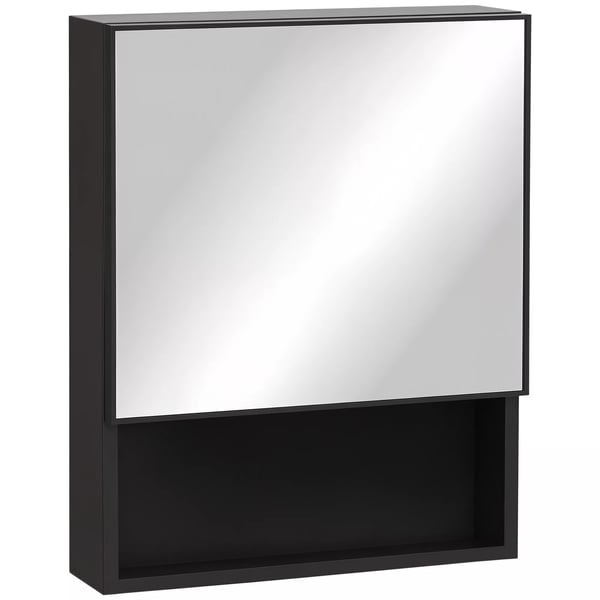 kleankin Spejlskab i Sort Rustfrit Stål og Glas med 2 Hylder, Vægspejlskab, 46x13,5x58 cm