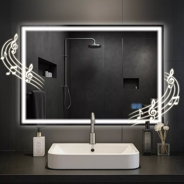 Jaffrey belyst badrumsspegel 70x100cm med Bluetooth, anti-imma, dimbara LED-lampor & touchkontroll - Klart glas & metall