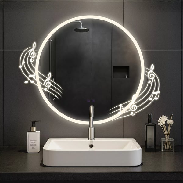 Laconia 70 cm rundt badeværelsesspejl med Bluetooth LED-belysning, anti-dug, dæmpbar (IP44)