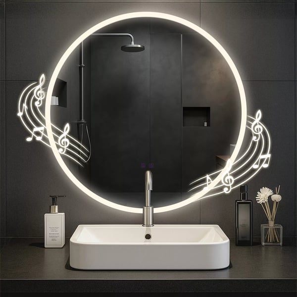 Laconia 80 cm rund badrumsspegel med Bluetooth, anti-imma, LED-belysning och dimbar touchkontroll