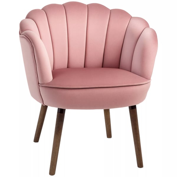 HOMCOM Lænestol i Rosa Polyester med Ryglæn og Ben af Gummitræ - 66 x 66 x 78.5 cm
