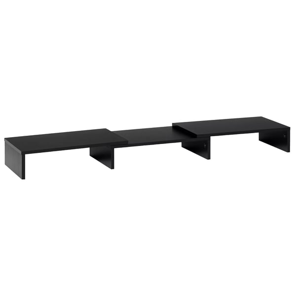 Skærmstander i træ, Justerbar Længde & Vinkel, Dobbelt Skærmholder, Bordopbevaring, 80-117cm, Sort