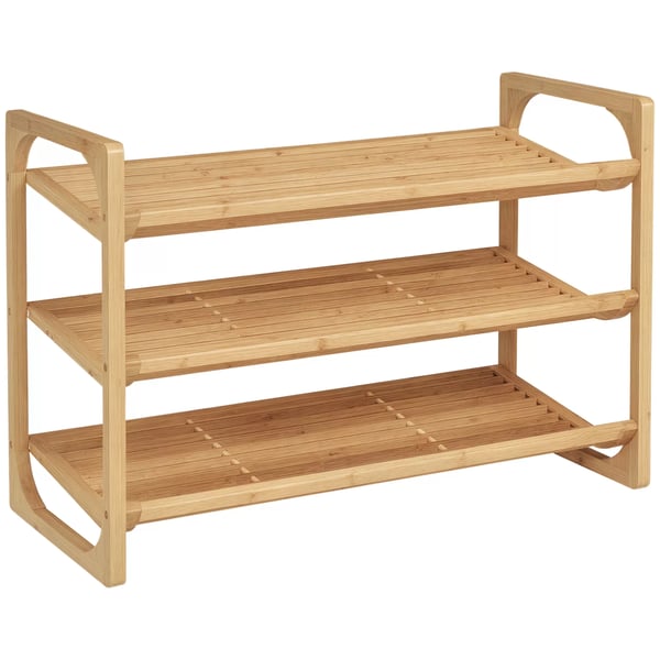 HOMCOM Bambu Kenkäteline, 3 Tasoa, 9 Paria Kenkiä Järjestäjä, Luonnonväri 76x33x51cm
