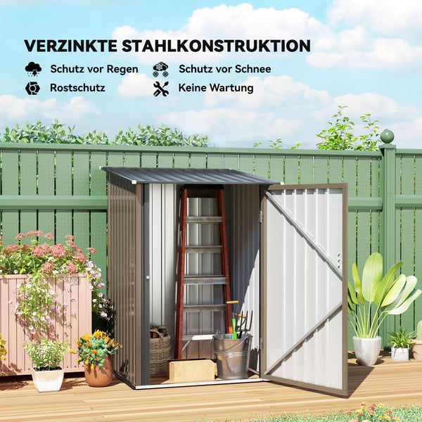 Outsunny Redskabsskur i stål, 0,92 m(r), m. skr(r)tag, brun, 100x103x160 cm