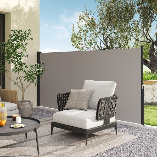 Outsunny udtrækkelig sidemarkise, 300 x 140 cm havemarkise, afskærmning med UV-beskyttelse, vindbeskyttelse, metal, polyester, lysegrå