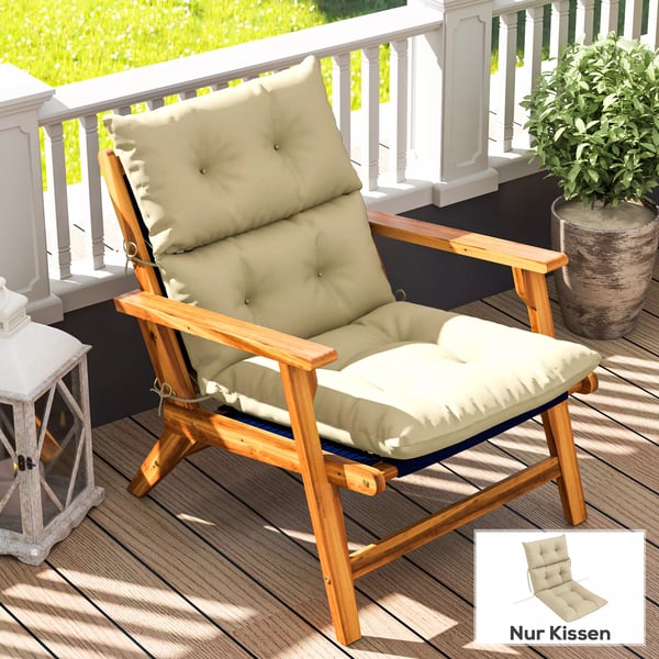 Outsunny sidde- og ryglæns hynde, 115x56 cm, 10 cm tyk polstring, beige polyester, med bindebånd