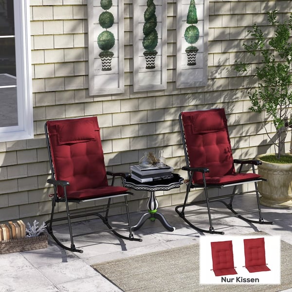 Outsunny 2 stk. Liggedunder Vandafvisende til Havestol - Polster i Polyester til Strandstol, Vinrød, 50x116x5 cm