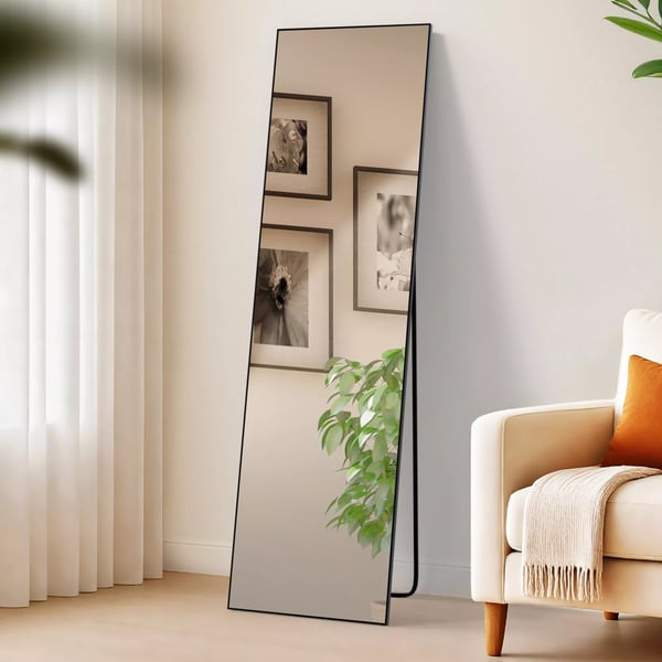 Benicia Spejl 140x40 cm, Sort Mat Metalramme, Væg- eller Gulvspejl, Glas
