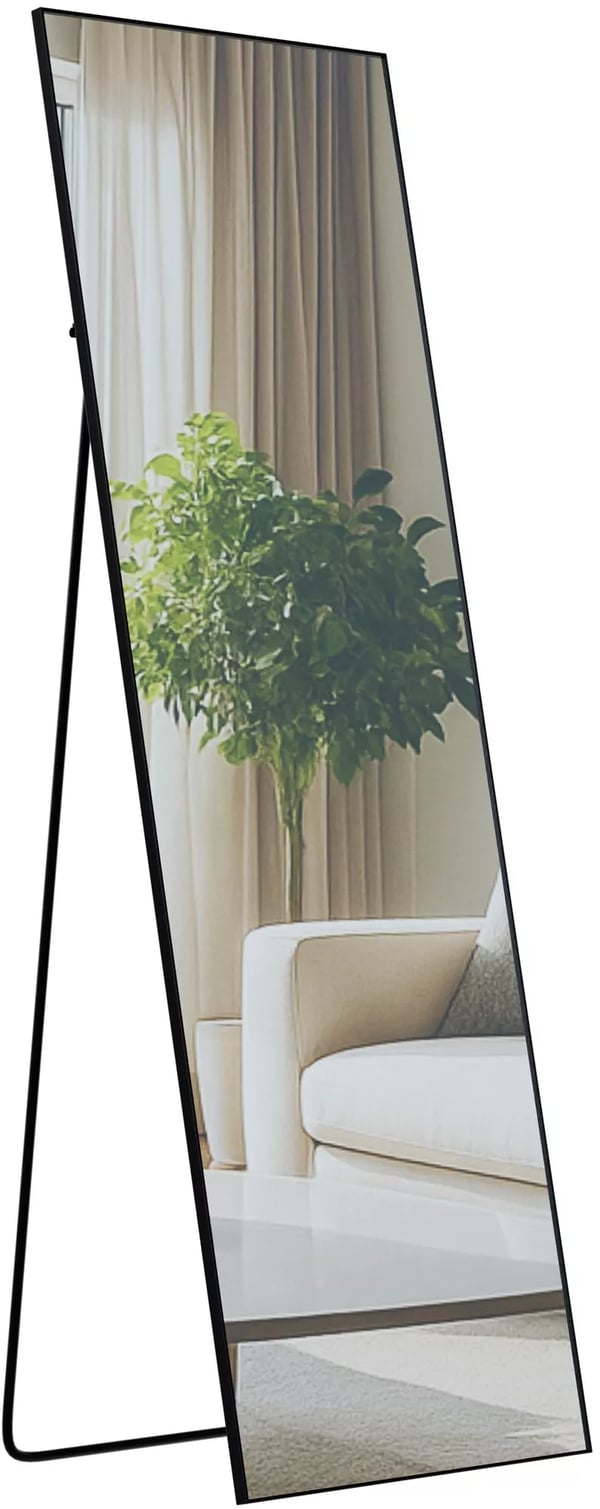 Benicia Sort-Mat Metalramme Stående eller Vægspejl, 150x50 cm, Klart Glas