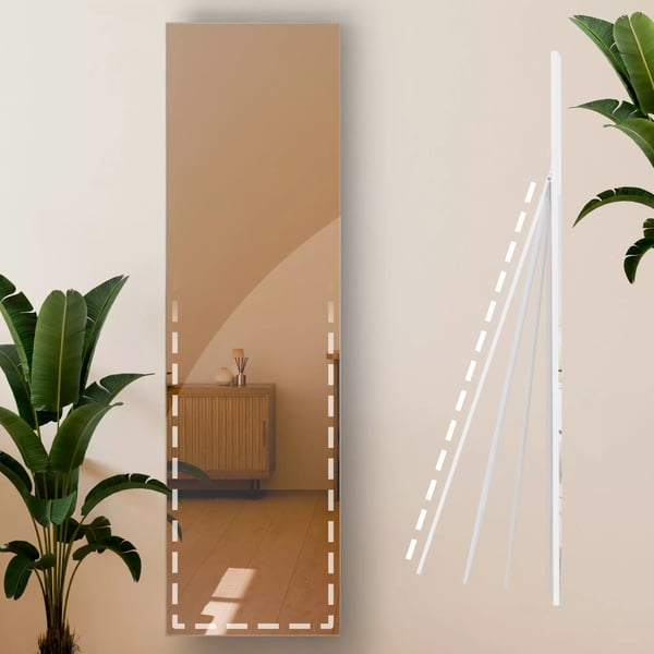 Benicia Fuld Længde Spejl, 140x40 cm, Mat Hvid Metalramme, Væg eller Stående