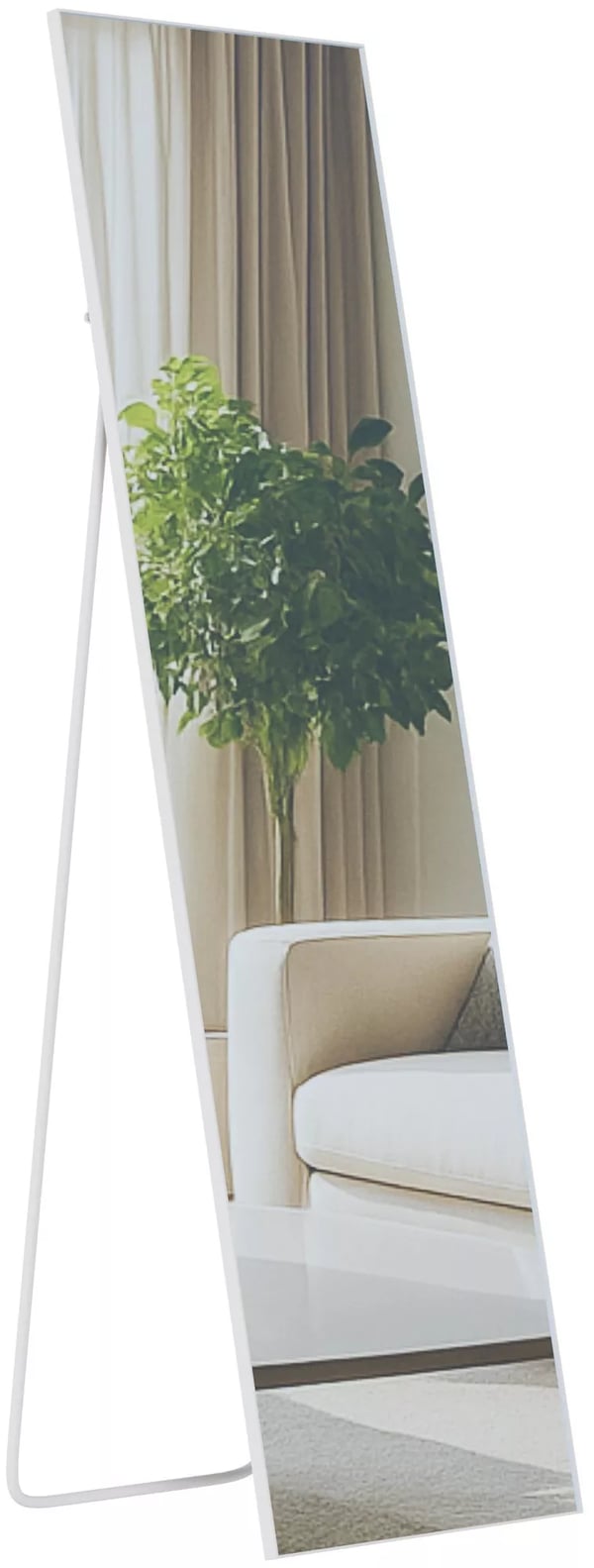Benicia Fuld Længde Spejl, 140x40 cm, Mat Hvid Metalramme, Væg eller Stående
