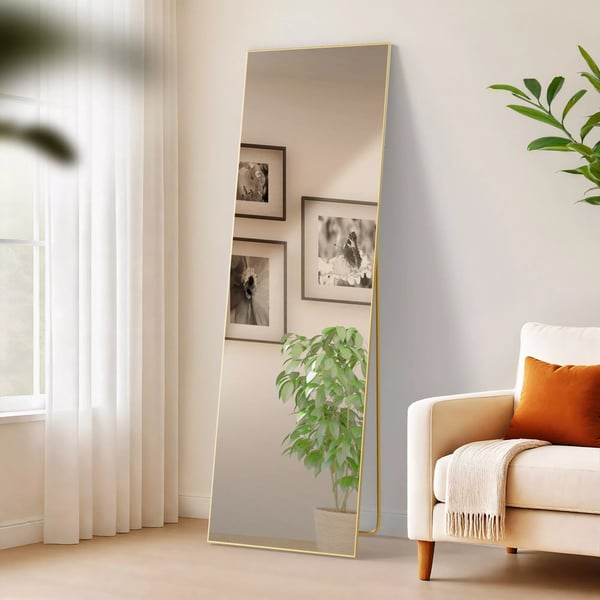 Benicia Helkropps stående och väggspegel - 160x50 cm, blank guldmetallram, klart glas