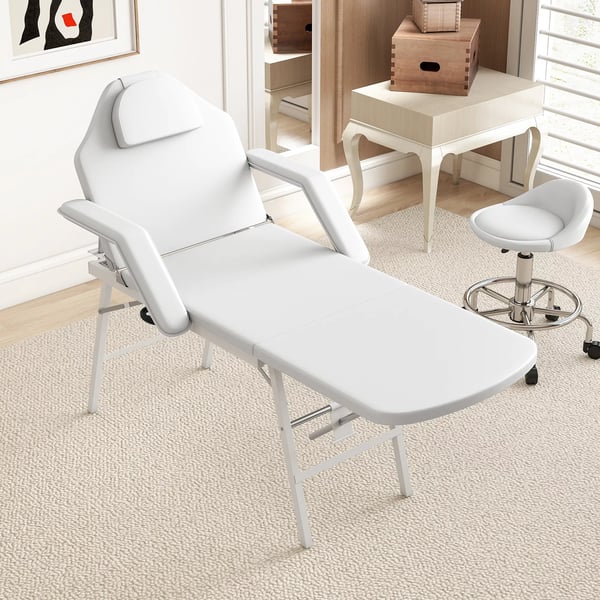 HOMCOM Massagebriks, Justerbar, Foldbar, Kunstlæder/Skum, Hvid, Max 220kg