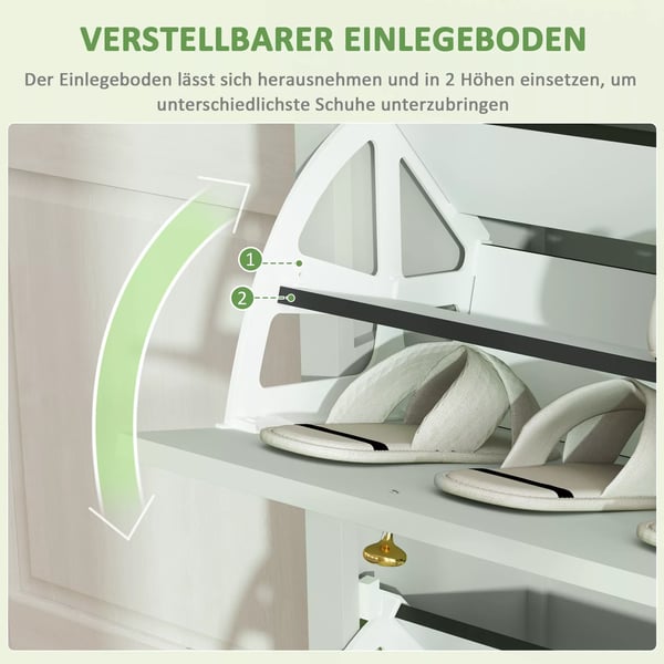 HOMCOM Skoskab med 2 klapper 12 par sko, grøn, træmateriale 88x30x120 cm