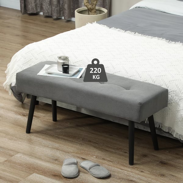 HOMCOM Polstret Siddebfnk i Kordflfjl, Quiltet Sengebfnk med Metalben, Grf 100x36x45 cm