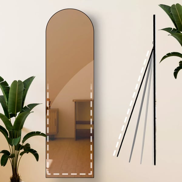 Moline Helkropsspejl 140x40 cm, Sort Mat Metalramme, Klart Glas