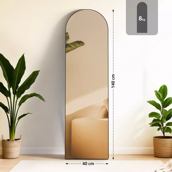 Moline Helkropsspejl 140x40 cm, Sort Mat Metalramme, Klart Glas