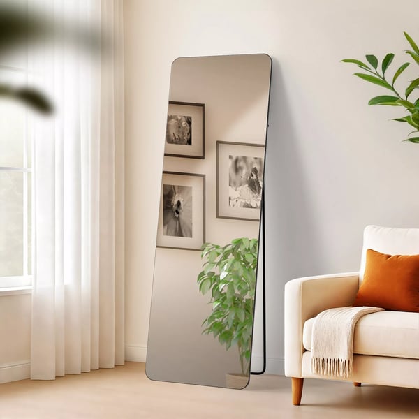 Gurnee Gulv-/Vægspejl, 150x50 cm, Mat Sort Metalramme, Glas