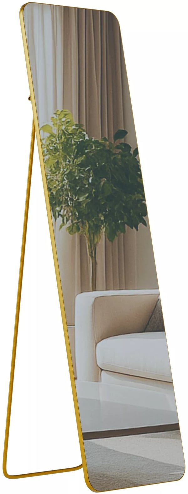 Gurnee Gulv- og Vægspejl, 140x40 cm, Guldfarvet Højglans Metalramme, Klart Glas
