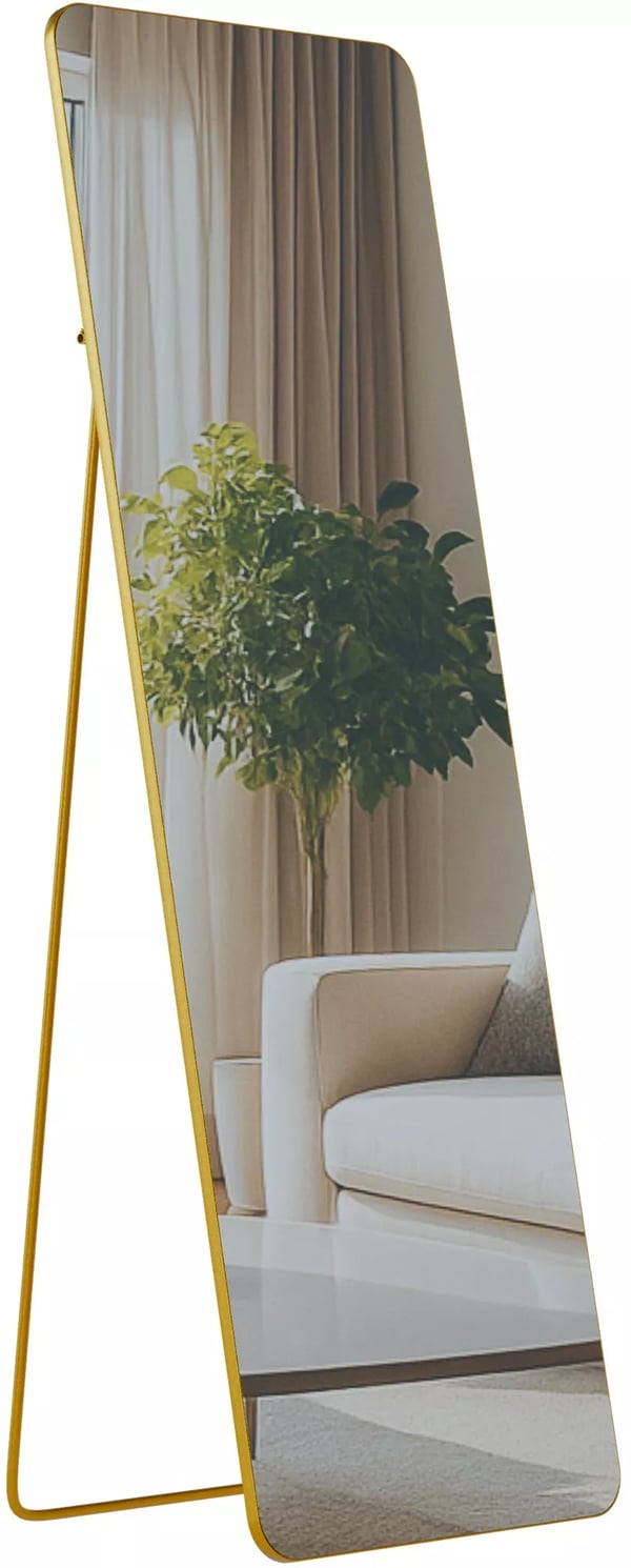 Gurnee gulv- eller vægspejl i fuld længde, 150x50 cm, guld blank metalramme