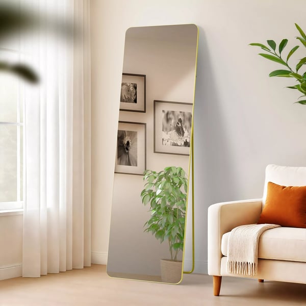 Gurnee Gulv- eller Vægspejl, 160x50 cm, Blank Guld Metalramme, Klart Glas