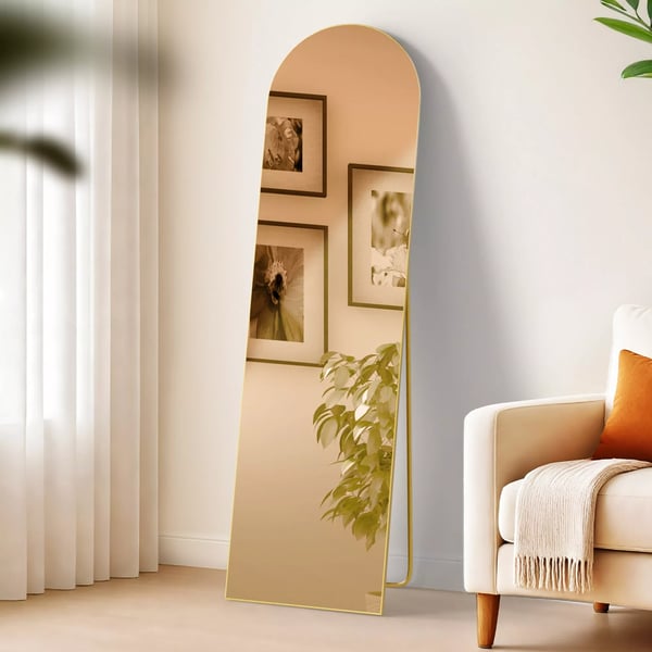 Moline Gulvspejl 140x40 cm, Blank Guld Metalramme, Glas