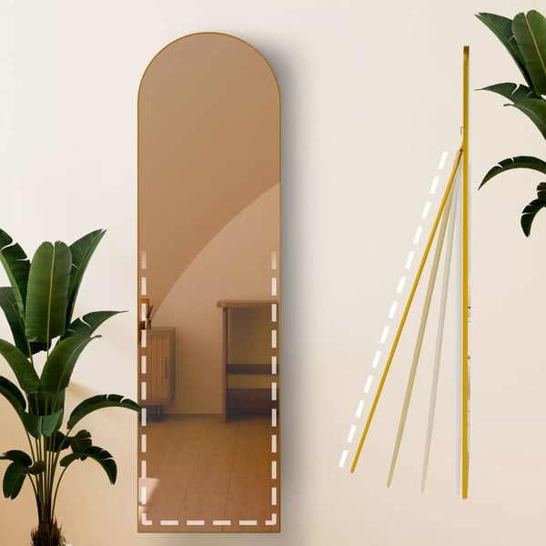 Moline Gulvspejl 140x40 cm, Blank Guld Metalramme, Glas