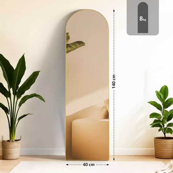 Moline Gulvspejl 140x40 cm, Blank Guld Metalramme, Glas